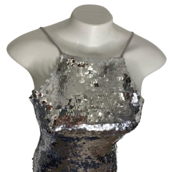 NWOT Stradivarius Silver Sequin Swiftie Metallic Spacecore Prom Mini Dress S - Picture 8 of 12